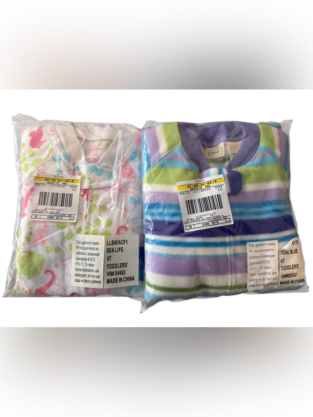 LL Bean Toddler Fleece Pajama Set - Sea Life and Stripped (Girls)